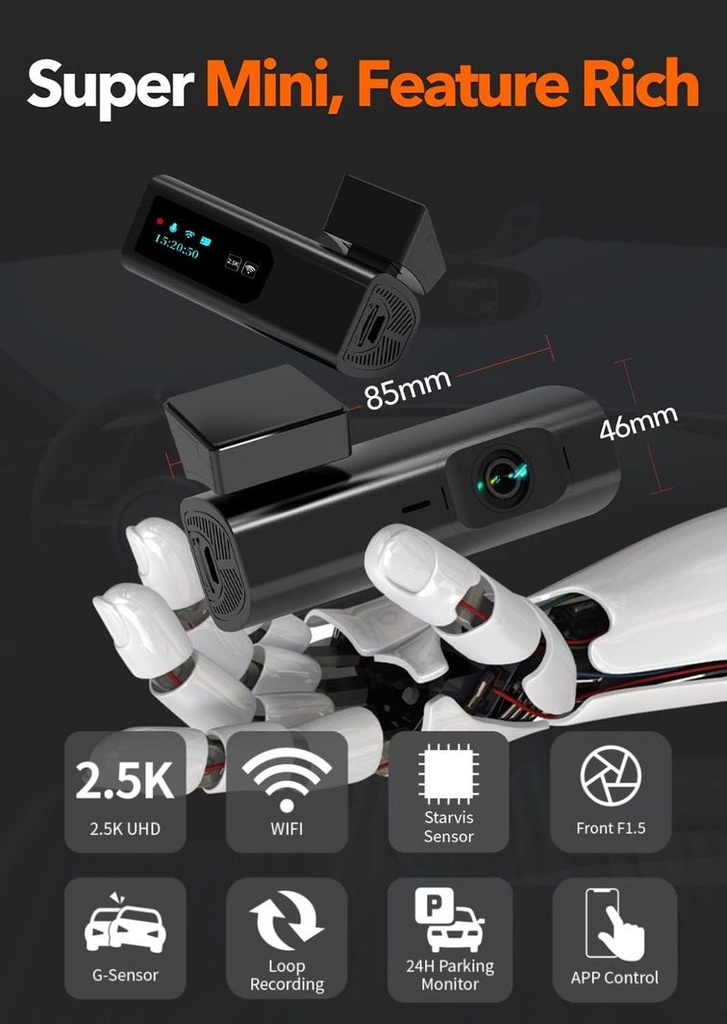 Wolfbox I03 2.5K Dash Cam WiFi Full HD Car Dashboard Camera Night Vision