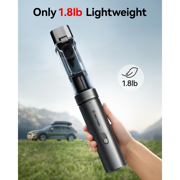 REDTIGER Cordless Car Vacuum Cleaner - 70 Min Runtime, USB-C Fast Charge