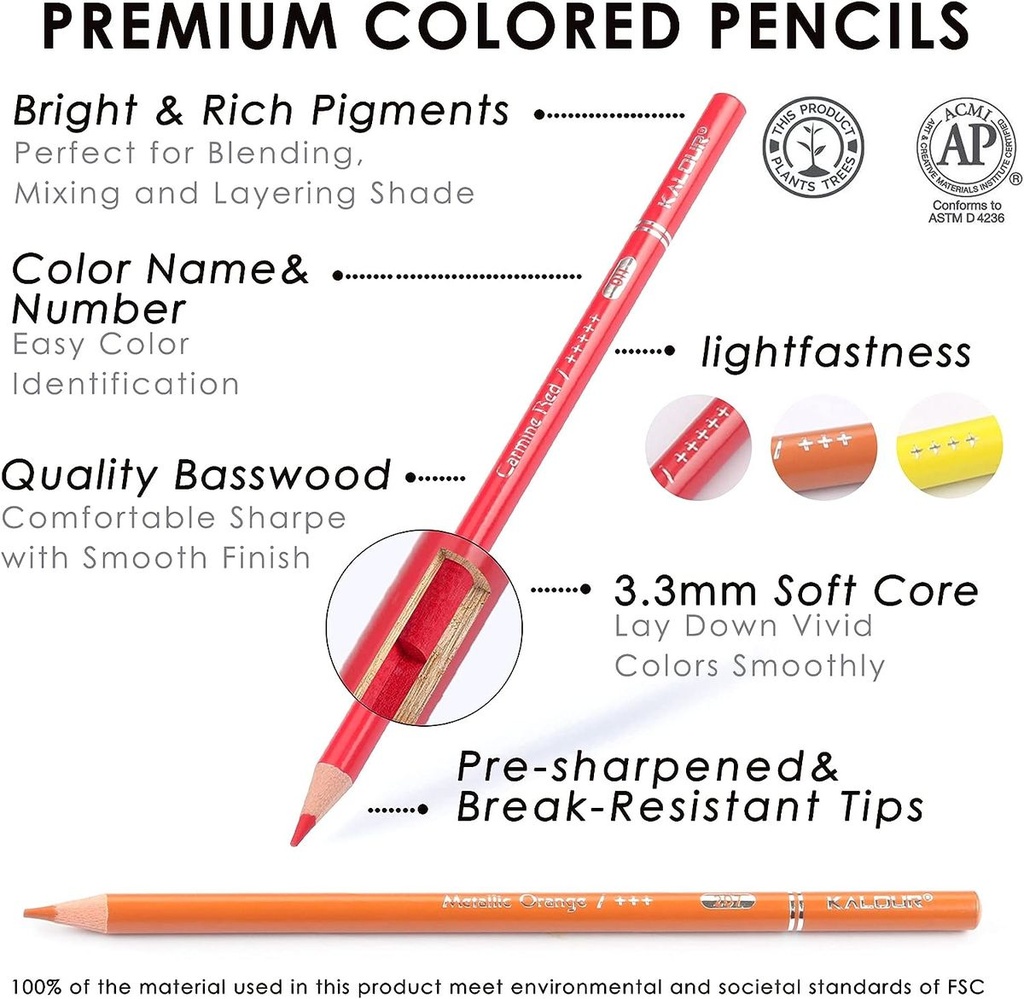 KALOUR 72 Count Colored Pencils for Adult Coloring Books, Soft Core