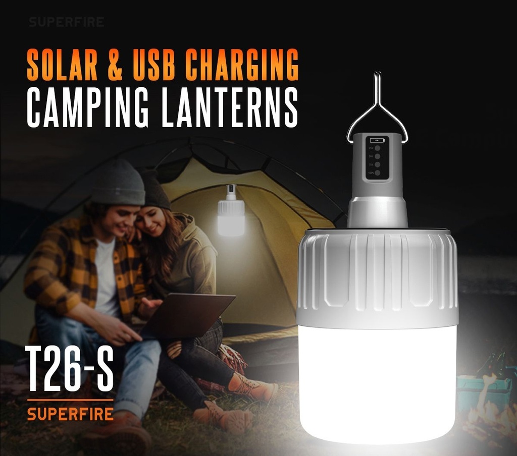 SUPERFIRE T26-S Solar Rechargeable Camping Light Lantern 500 Lumems