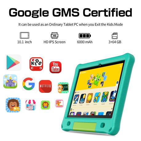 PRITOM Learning Kids Tablet 10.1" HD - 3GB RAM, 64GB Storage, WiFi - Green