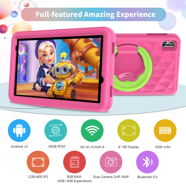 Pritom Smart Tablet for Kids 10" WiFi 4GB RAM 128GB ROM Parental Control