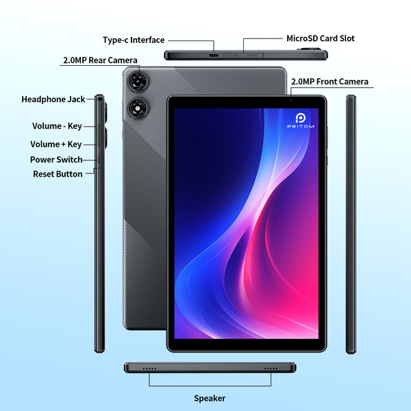 Pritom D11 10.1" Tablet - 3GB+9GB RAM, 32GB ROM, Wi-Fi6, 6000mAh Battery