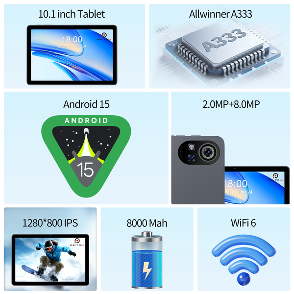 Pritom D20 10.1" Tablet - 6GB+18GB RAM, 128GB ROM, Wi-Fi6, 6000mAh Battery