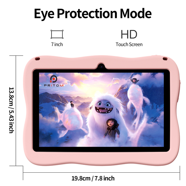 Pritom K7 Pro Astronaut Kids Tablet - 7" HD Android 13, 4GB RAM, 32GB ROM - Pink
