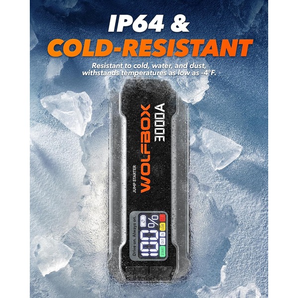 Wolfbox 3000A Jump Starter - 12V Car Battery Jump Starter, 65W Quick Charge