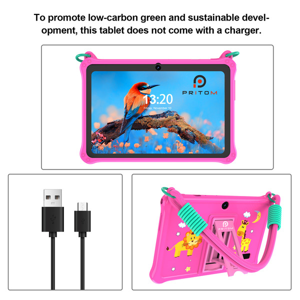 PRITOM Kids Adventure Tablet 7" - 2GB RAM, 32GB Storage, Parental Controls - Pink