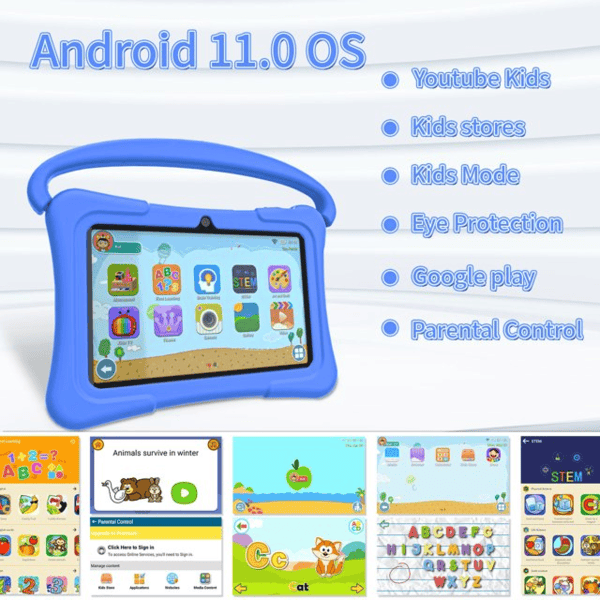 PRITOM Kids Smart Tablet 7" WiFi | 2GB RAM, 32GB Storage, Parental Controls - Blue