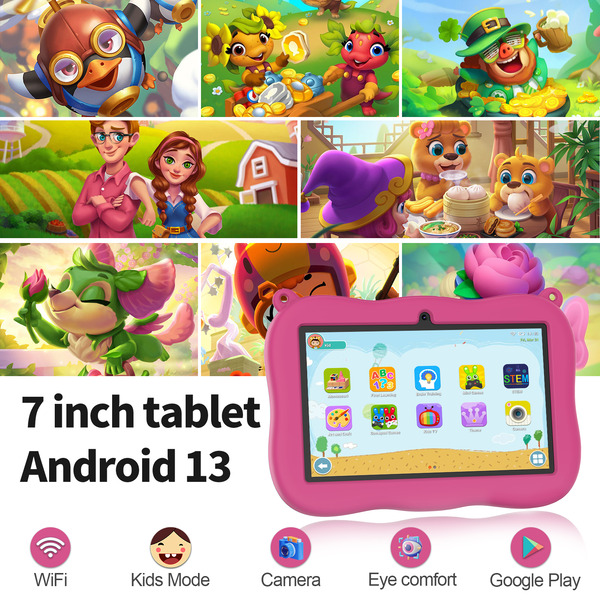 Pritom Smart Kids Panda Tablet 7" WiFi Parental Control 2GB RAM, 32GB ROM - Pink