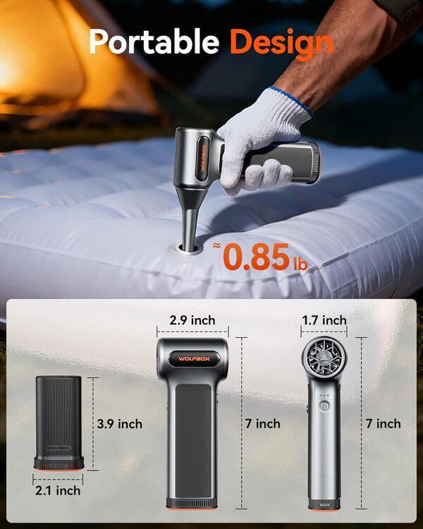 Wolfbox Portable Turbo Compressed Air Jetfan Handheld Cleaner & Hairdryer MF200 with Removable Battery