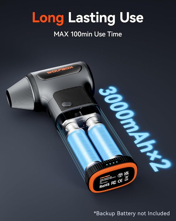 Wolfbox Portable Turbo Compressed Air Jetfan Handheld Cleaner & Hairdryer MF200 with Removable Battery