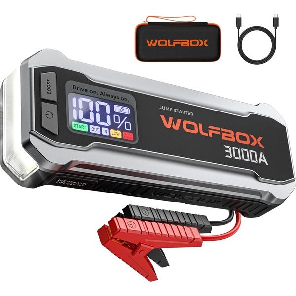 Wolfbox 4000A Jump Starter - 12V Car Battery Jump Starter, 65W Quick Charge